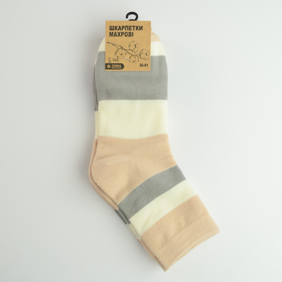 Теплі шкарпетки жіночі класичні у смужку GM Textile Високі 36-41 Бежевий з Сірий Суми - фото 4