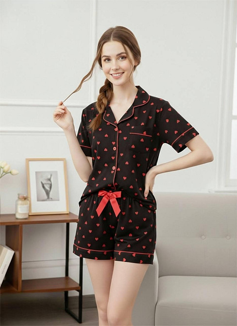 Женская трикотажная пижама двойка с сердечками Одесса - изображение 1
