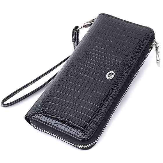 Лакированный женский кошелек на молнии Черный (ST Leather) Киев