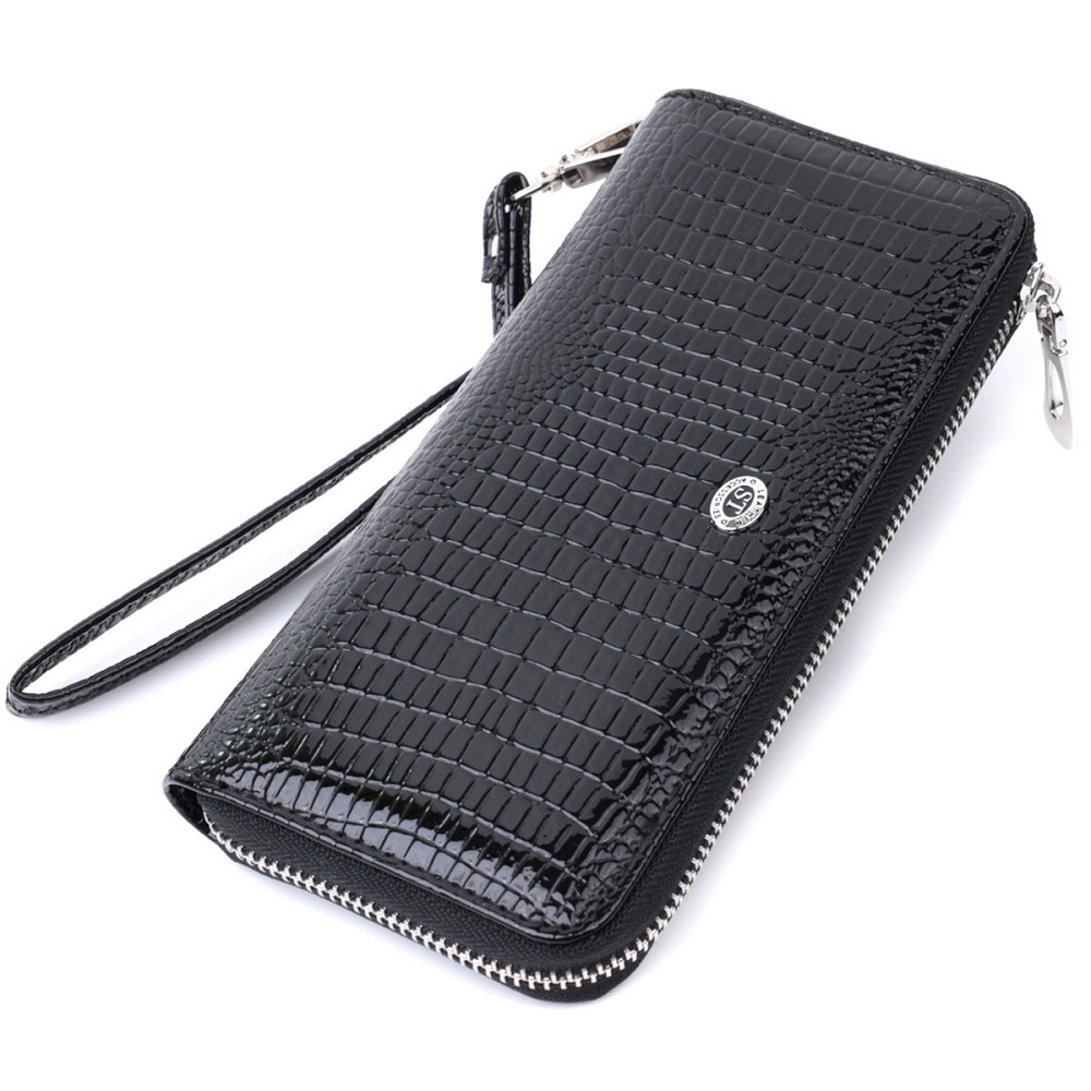 Лакированный женский кошелек на молнии Черный (ST Leather) Киев - изображение 5