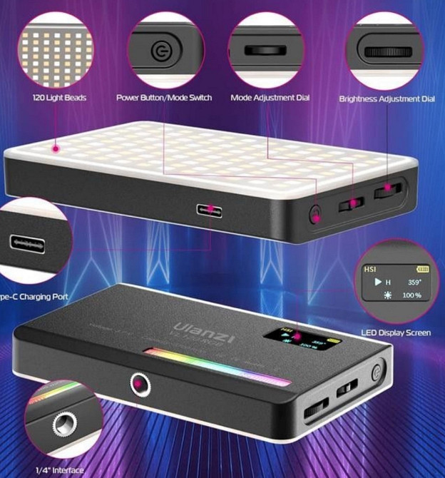 Ulanzi VL120 RGB LED світло для відео та фото, портативне, 3100 мАг. Харків - фото 1