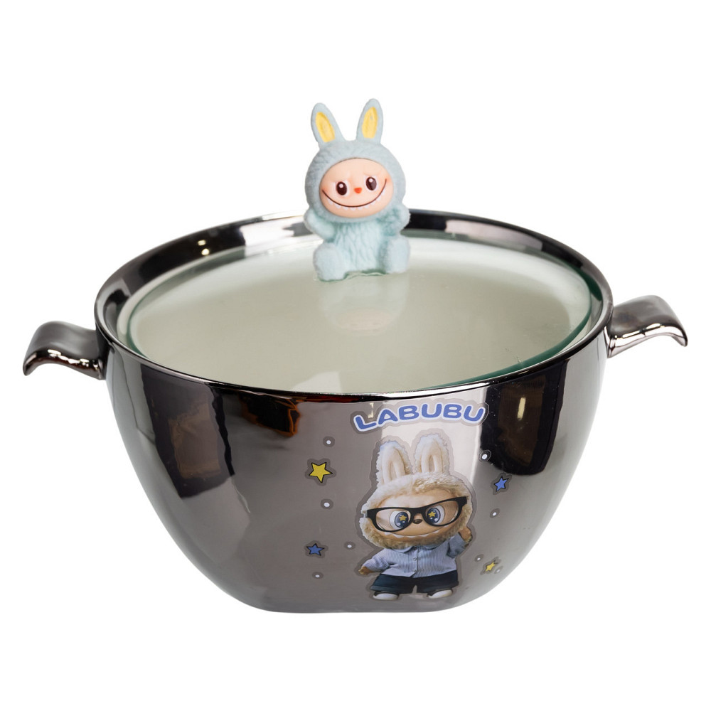 Бульйонниця порцелянова Labubu з кришкою і ручками 800 (мл) Ø15 (см) Сріблястий з блакитним FM-34D Київ - фото 4