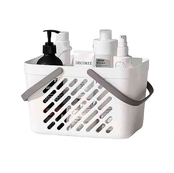 Пластиковий кошик для ванної кімнати 27×18×18см, органайзер для дому, кошик з ручками, білий колір Кам'янець-Подільський