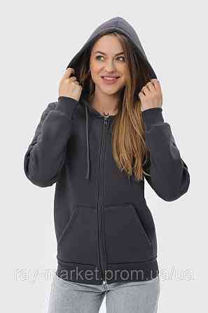 Худі на замку жіноче темно-сіре утеплене RAY BASIC (U0405LM-Dark Grey) L, Демісезонна, Тринитка з начосом (на флісі) Київ