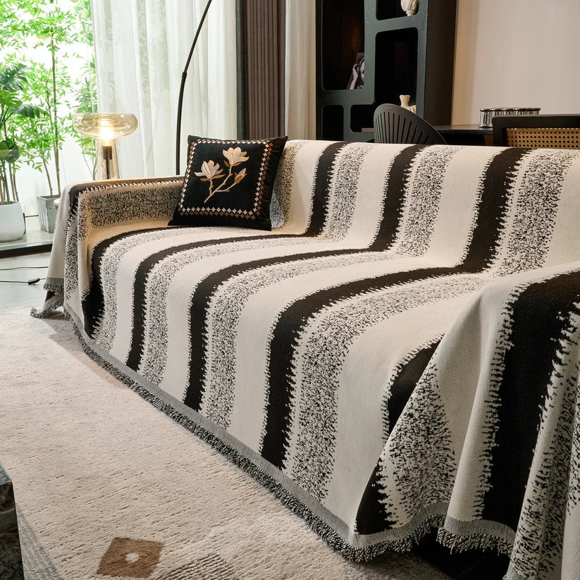 Плед покрывало для дивана и кровати,чехол накидка для мягкой мебели 180х230 см,бело-черный в полоску Каменец-Подольский - изображение 10