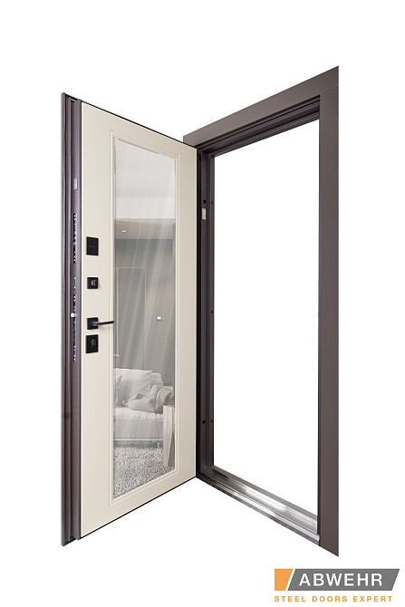 Двери входные, квартирные ABWEHR. Модель 549/544 MIRA Цвет Смоки софт / Белый супермат / Зеркало 960 Киев - изображение 3
