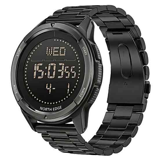Годинник чоловічий водостійкий тактичний North Edge Alps Stainless Black з компасом (2 ремінці) Вінниця