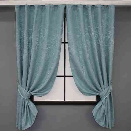 Комплект коротких штор VR-Textil Льон мармур Pavliani № 1371ш 130х170 см 2 шт Темно-блакитний (35-0060) Київ