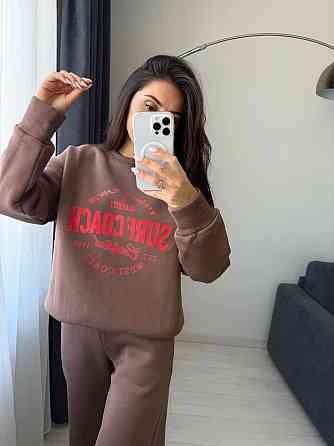 Жіночий теплий оверсайз костюм-двійка: кофта та штани турецька тринитка пеньє на флісі Моко, 42/46 Одеса