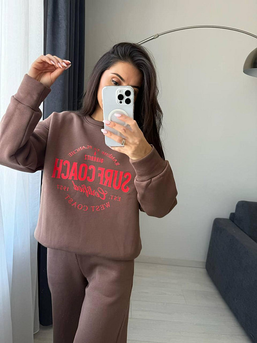 Жіночий теплий оверсайз костюм-двійка: кофта та штани турецька тринитка пеньє на флісі Моко, 42/46 Одеса - фото 5