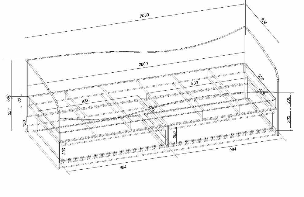 Ліжко односпальне L-11, Дуб Шамоні Світлий, 2030х937х680 Львів - фото 2