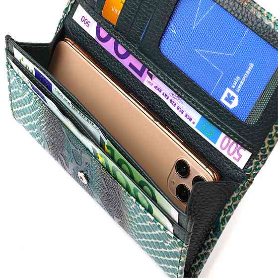 Лакований гаманець для жінок із натуральної фактурної шкіри з тисненням під рептилію CANPELLINI 21824 Зелений Київ