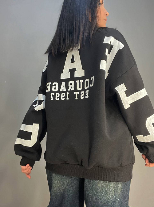 Свитшот женский DAVRAS 6000 оверсайз удлиненный надпись на спине PLEASED утепленный на флисе one size, черный, one size Киев - изображение 11