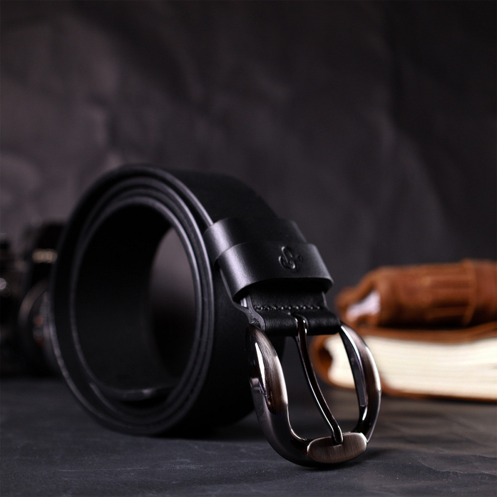 Люксовый ремень под джинсы из натуральной кожи GRANDE PELLE 11691 Черный Киев - изображение 3