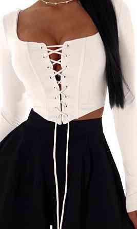 Стильний жіночий топ зі шнурівкою на декольте | плотний мікродайвінг Білий, 50/52 Одеса