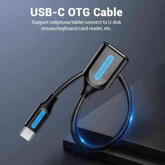 Перехідник USB 2.0 Type-C --> USB AF (OTG), 0.15 m  PVC Vention чорний Вінниця