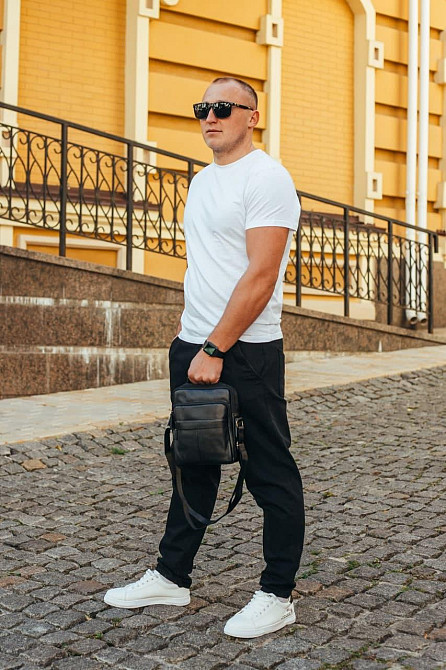 Сумка через плечо из натуральной кожи 22х24х6 / мессенджер для активного мужчины, черный Каменское - изображение 7