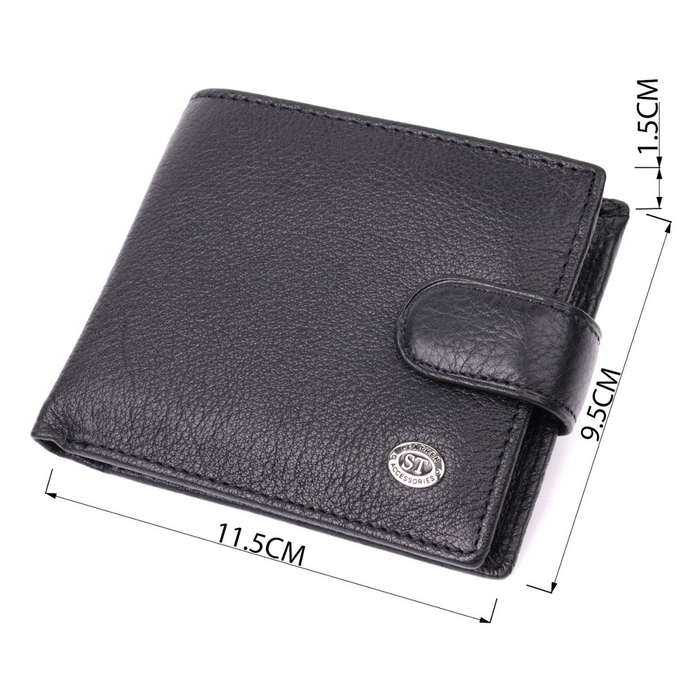Мужской горизонтальный бумажник среднего размера из натуральной кожи ST Leather 22484 Черный Киев - изображение 4
