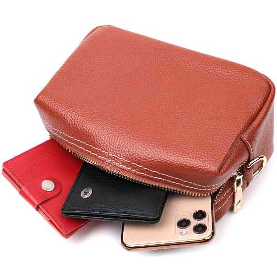 Оригінальна жіноча сумка з двома ременями з натуральної шкіри Vintage 22273 Коричневий Київ