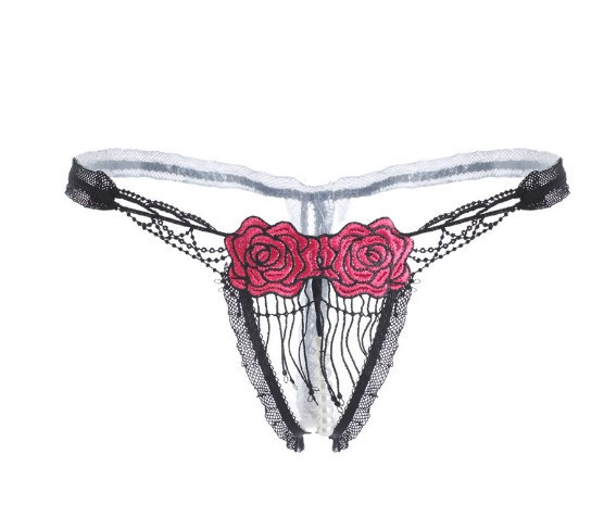 Трусики з розрізом, бусинками, квітками з тканини малинові - розмір універсальний, резинка до 80см Київ - фото 1