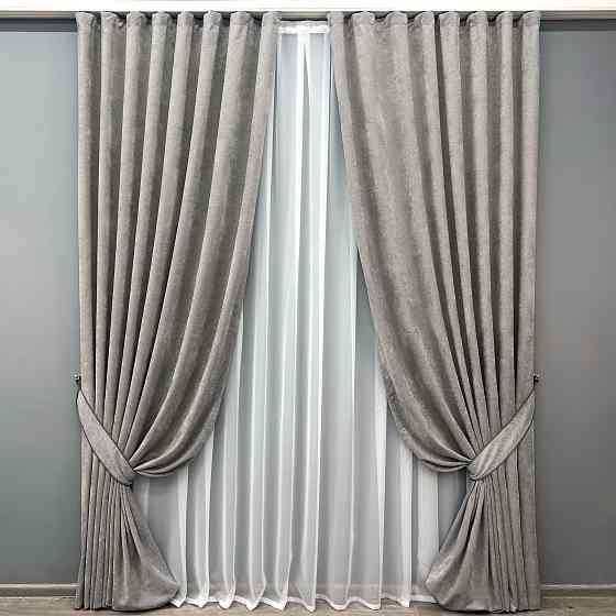 Комплект готових штор VR-Textil Шеніл преміум VELMIRA Rich № 1925ш Світло-сірий 200х290 см 2 шт (32-347) Київ