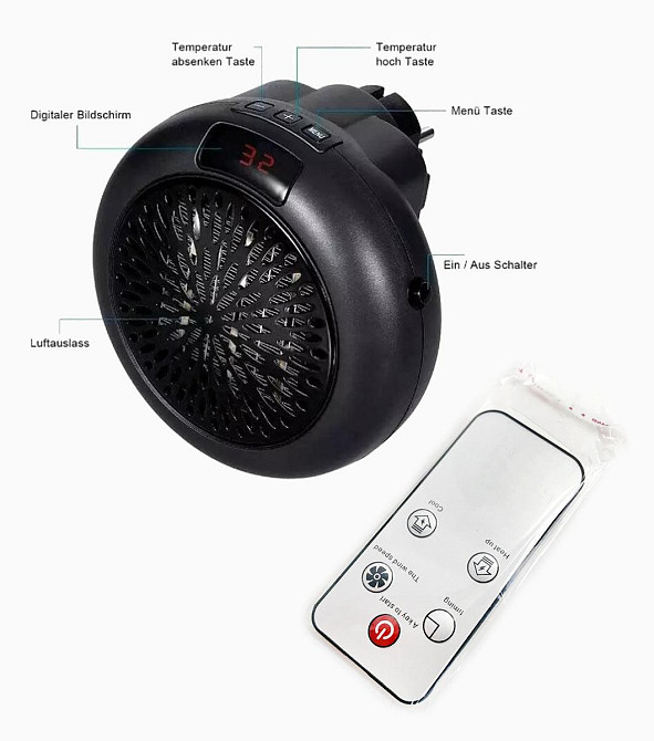 Портативний тепловентилятор Wonder Heater KLW-019A1 900 Вт: керамічний обігрівач у розетку, LED-дисплей, таймер Одеса - фото 7