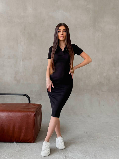 Жіноче базове плаття-поло з коротким рукавом турецький рубчик Чорний, 42/44 Одеса - фото 7