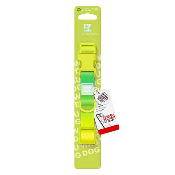 Нашийник для собак з нейлону WAUDOG Nylon Recycled з QR паспортом, градієнт, пластиковий фастекс, M, Ш 20 мм, Дов 28-40 см, салатовий Київ