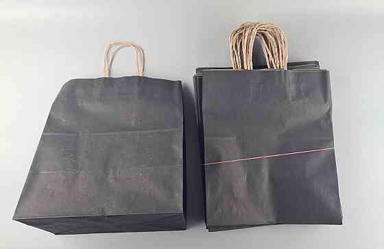 Пакет с ручками бумажный крафт бурий 310х200х350, 80г/м2, печать цвет ЧЕРНЫЙ (25 шт) Харьков