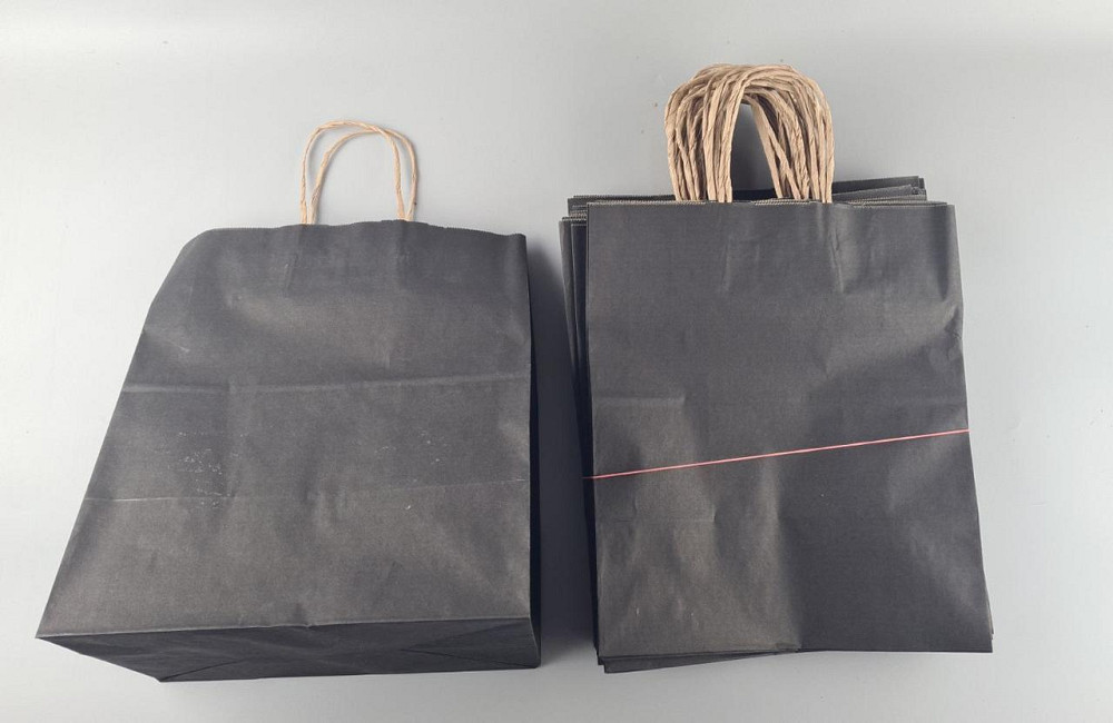 Пакет с ручками бумажный крафт бурий 310х200х350, 80г/м2, печать цвет ЧЕРНЫЙ (25 шт) Харьков - изображение 2