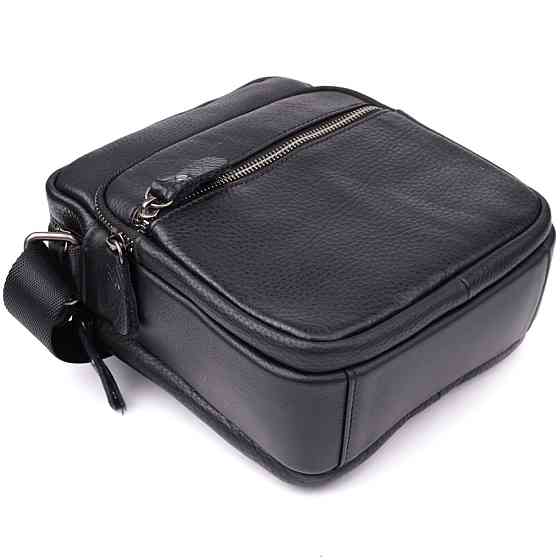 Вместительная мужская сумка на плечо из натуральной кожи Vintage 23022 Черный Киев