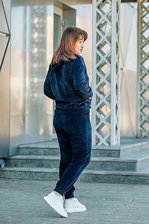 Спортивный костюм женский прогулочный велюровый, женский комплект темно-синий Крохатушка одяг 48/50 Киев