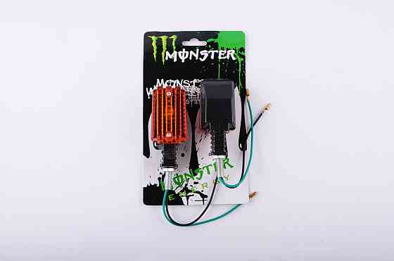 Повороти (пара) прямокутні (чорні, жовте скло) MONSTER ENERGY Київ