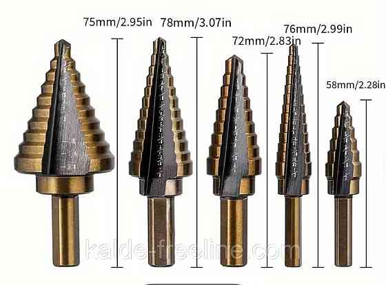 Набор ступенчатых сверл с титановым покрытием Харків