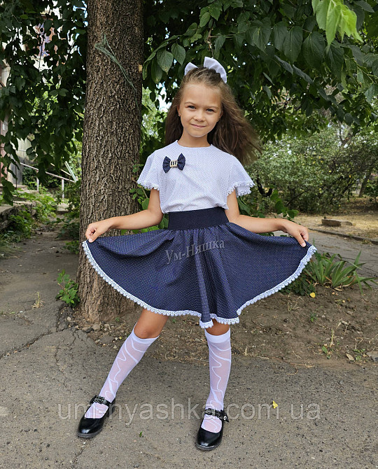 Комплект шкільної форми блузка короткий рукав і спідничка в горошок 122-134 Кривий Ріг - фото 1