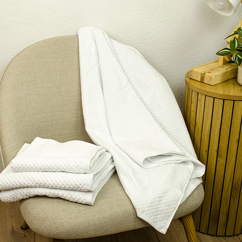 Набор махровых полотенец однотонных 2шт 50x90см, 70x140см Damask Премиум качества Жаккардовое с велюром 550г/м2 (Белый) Сумы - изображение 2