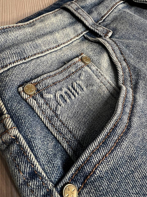 Джинси женские Sterling 9203-36 MOM бананы надпись на кармане большие размеры голубые, голубой, З2,  Одесса - изображение 5