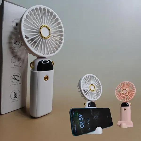Акумуляторний міні-вентилятор 5 швидкостей з дисплеєм, підставкою-тримачем для смартфона, шнурком на шию Одеса - фото 6