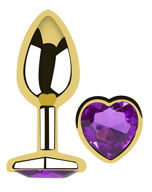 Анальна пробка з кристалом EGZO - Gold Heart Plug Purple size M Sex Aura Київ - фото 2