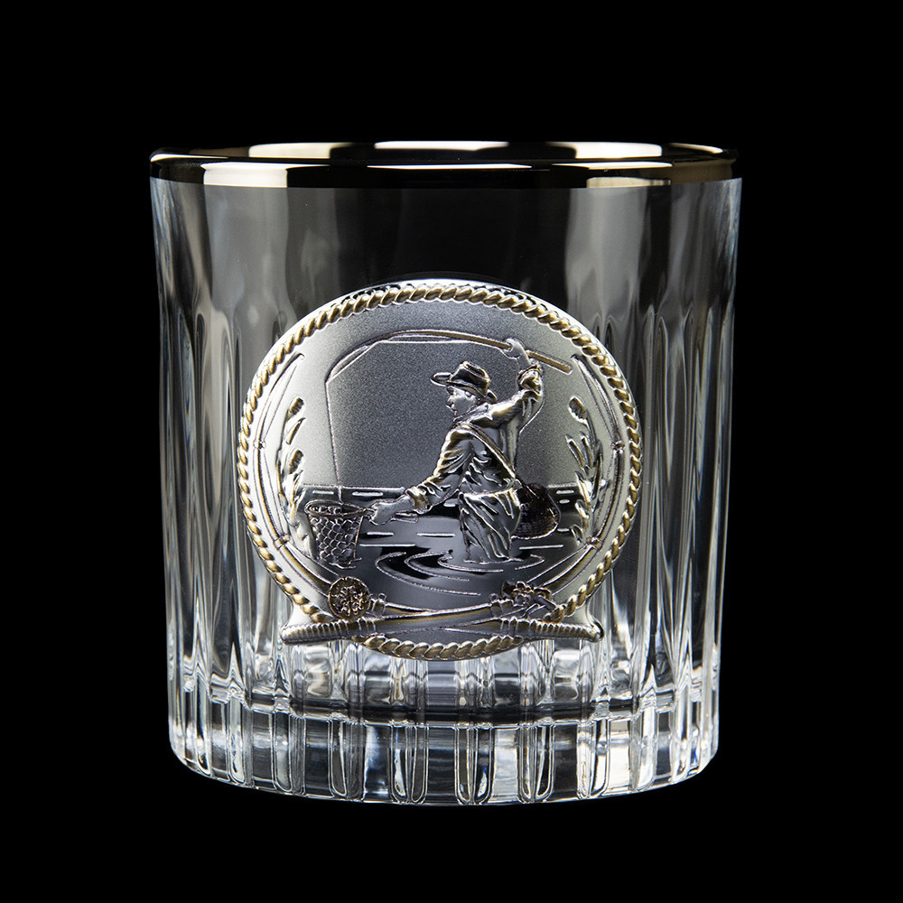 Набір для віскі “FISHERMAN” 6 келихів 360 мл, кришталь з платиною, зображення зі срібла з позолотою Рівне - фото 5