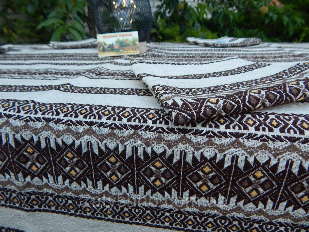 Кавова скатертина з сетами на льону 230×140 Київ - фото 1