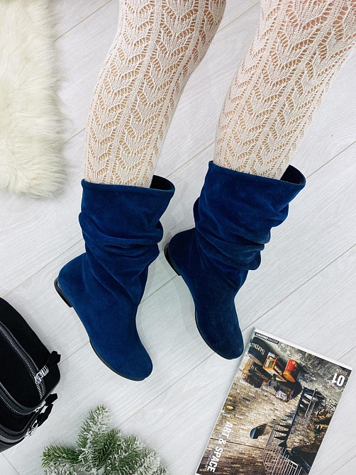 Nivelle Напівчоботи жіночі NIVELLE сині натуральна замша з хутром висота 24см обхват 34-36см (2 Коломия - фото 3