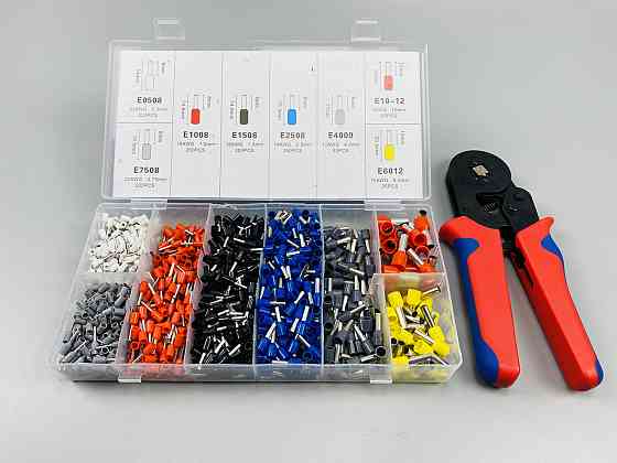 Набір наконечників для автопроводу 1200шт (8 видів)+ обтискні щипці 6 граней, набір обтискних інструментів Мукачево