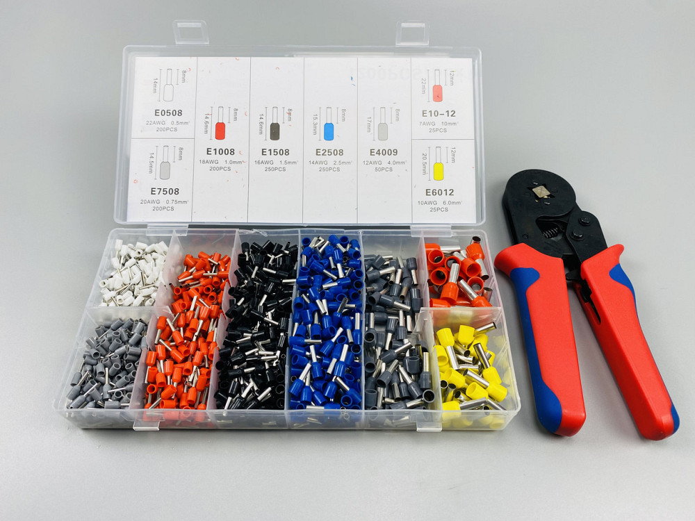 Набір наконечників для автопроводу 1200шт (8 видів)+ обтискні щипці 6 граней, набір обтискних інструментів Мукачево - фото 1