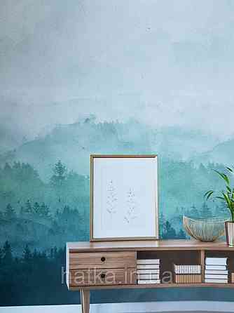Шпалери вінілові Grandeco One roll one motif 2 A41901 панно пейзаж дерева ліс гори небо зелений білий Київ