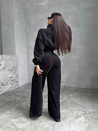 Женский стильный теплый комбинезон из флиса Черный Одесса