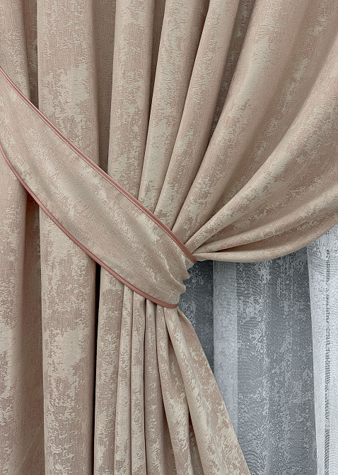 Комплект штор VR-Textil Жакард Мармур 150х270 2шт і Тюль 500х270 1290ш-1400т Бежево-пудровий з білим 71-120/4 Київ - фото 4