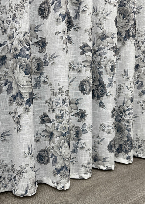 Тюль-штора VR-Textil 1864т Лен Белый с серо-синим 300х270 см (42-0831) Киев - изображение 8