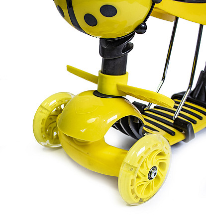 Детский самокат с сиденьем и родительской ручкой Scooter "Божья коровка" 5 в 1. Желтый Одесса - изображение 3
