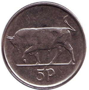 Бик. Ірландська арфа. Монета 5 пенсів. 1992 рік, Ірландія.(АС) Полтава - фото 1